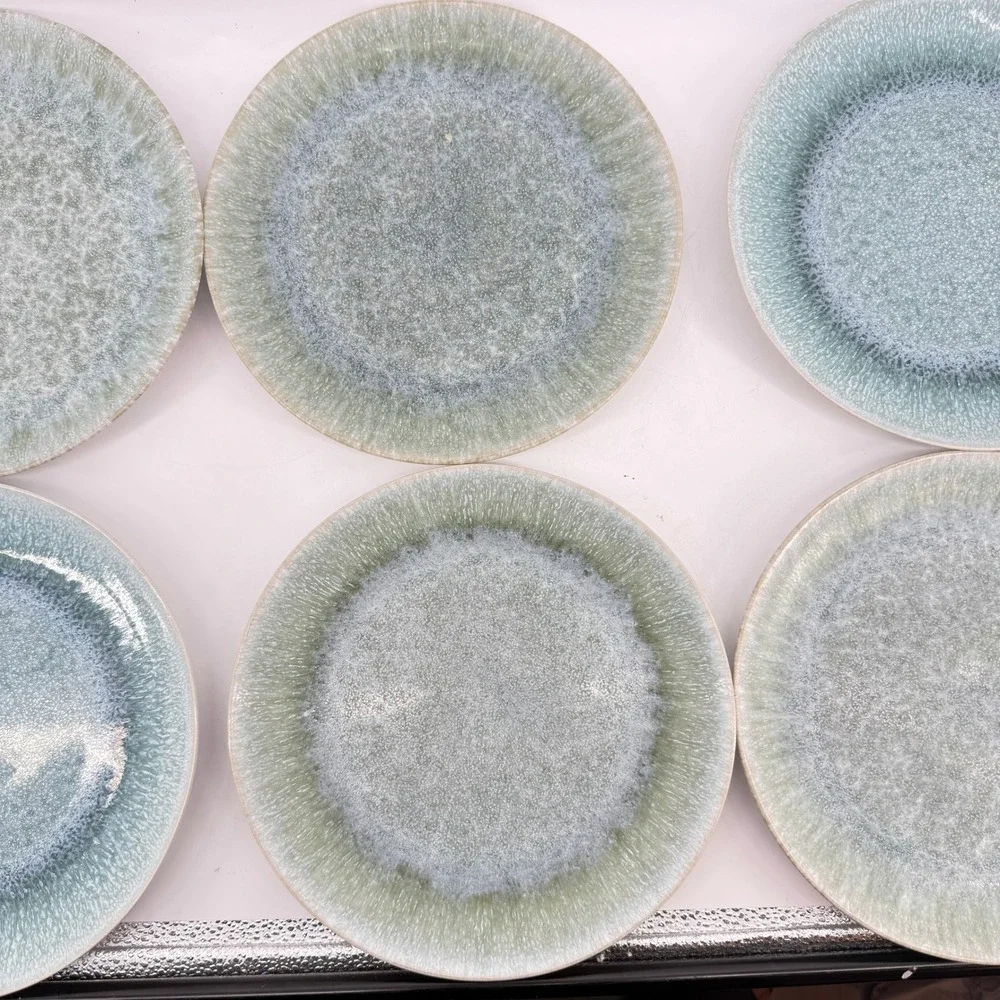 West Elm Salad Plates Set of 6 Seafoam Green Blue Reactive Glaze Stoneware 8.5